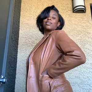 ISABELLA BIRD Caramel Leather Button-Down Jacket